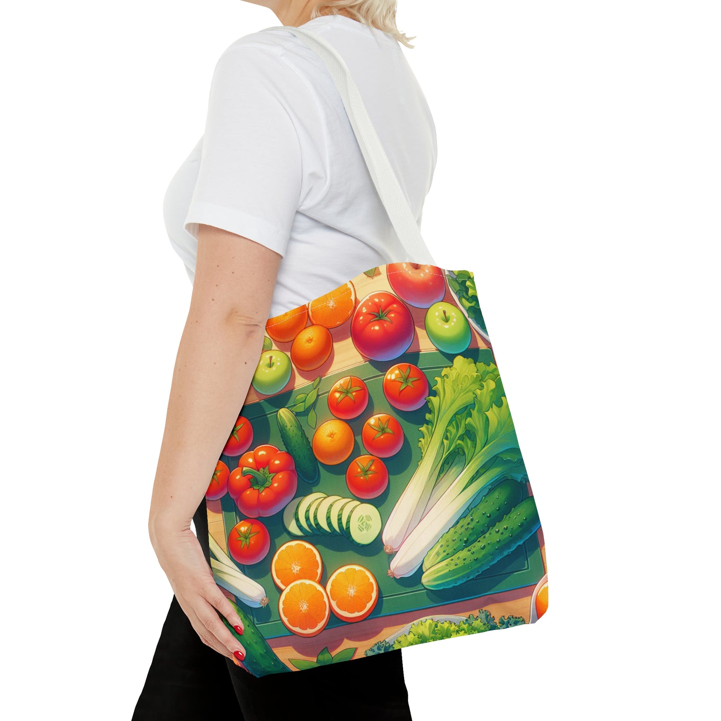 Vegetable design Tote Bag. White or Black handle