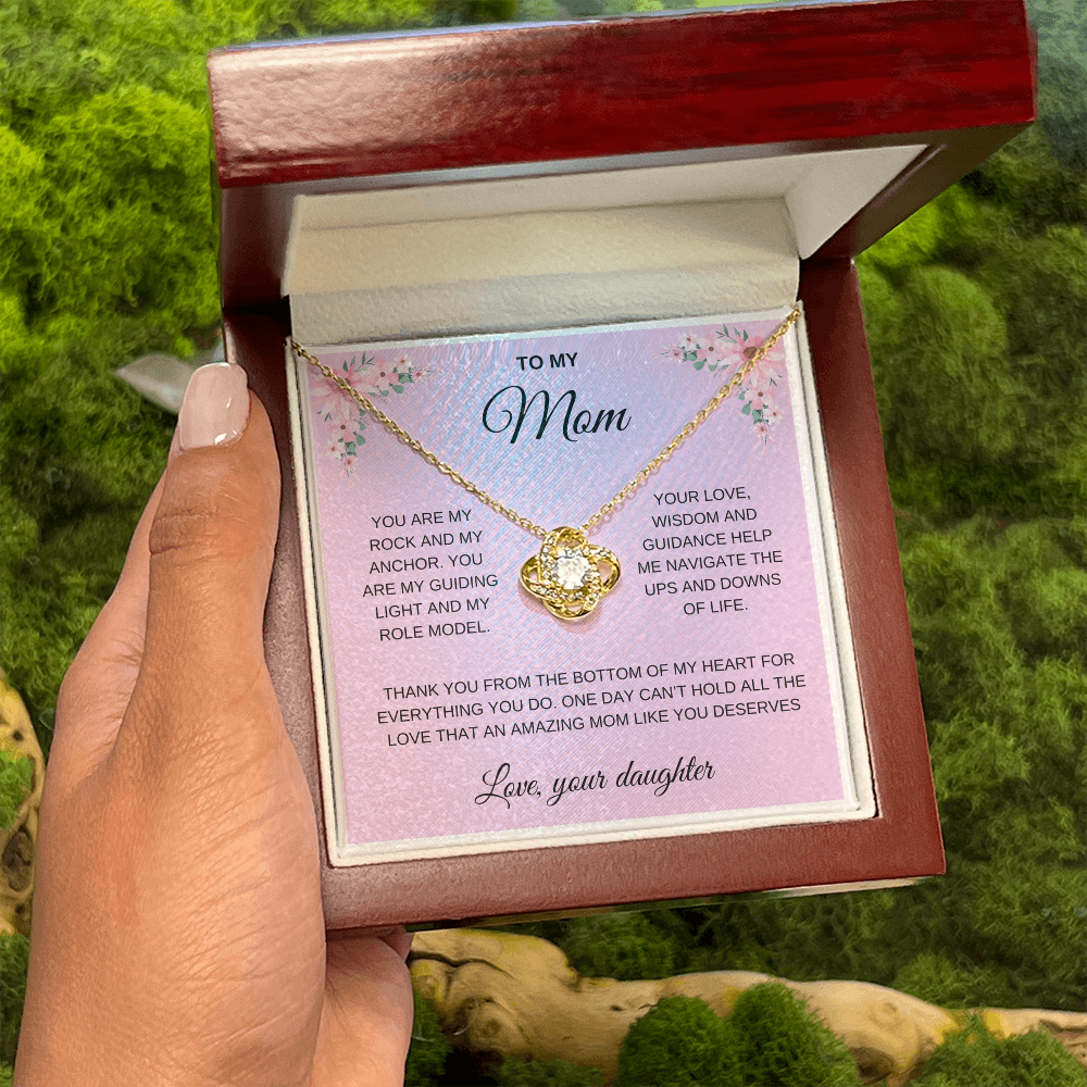 To my mom Love Knot necklace with message card