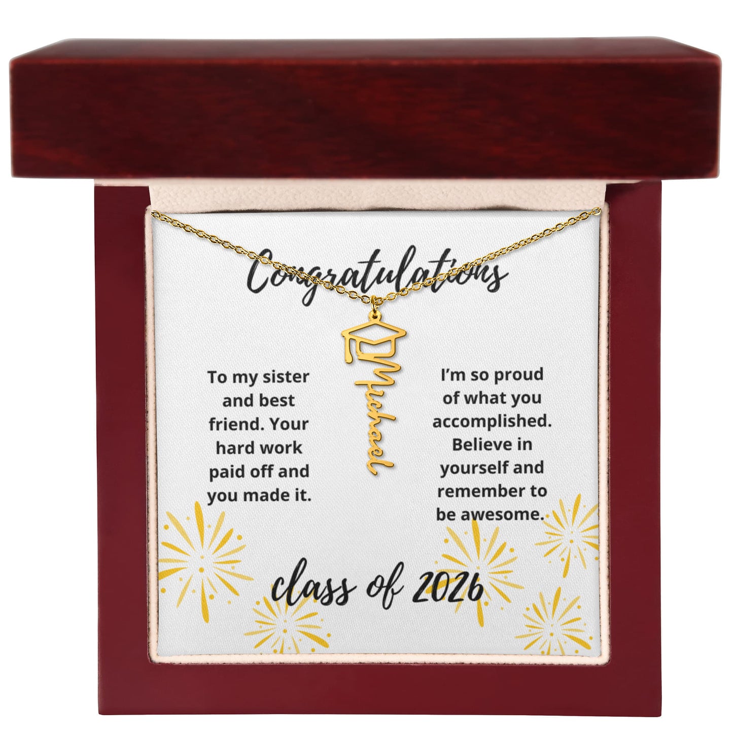 Graduation name necklace gift for sister