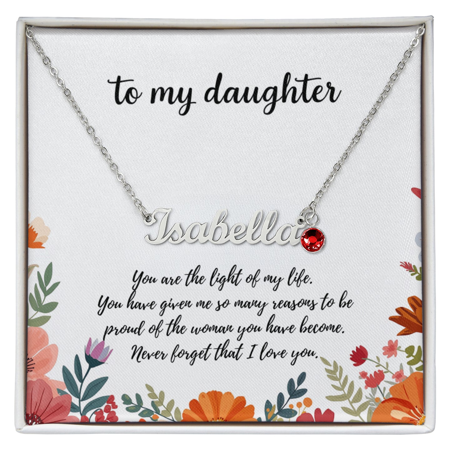 Daughter name necklace with birthstone