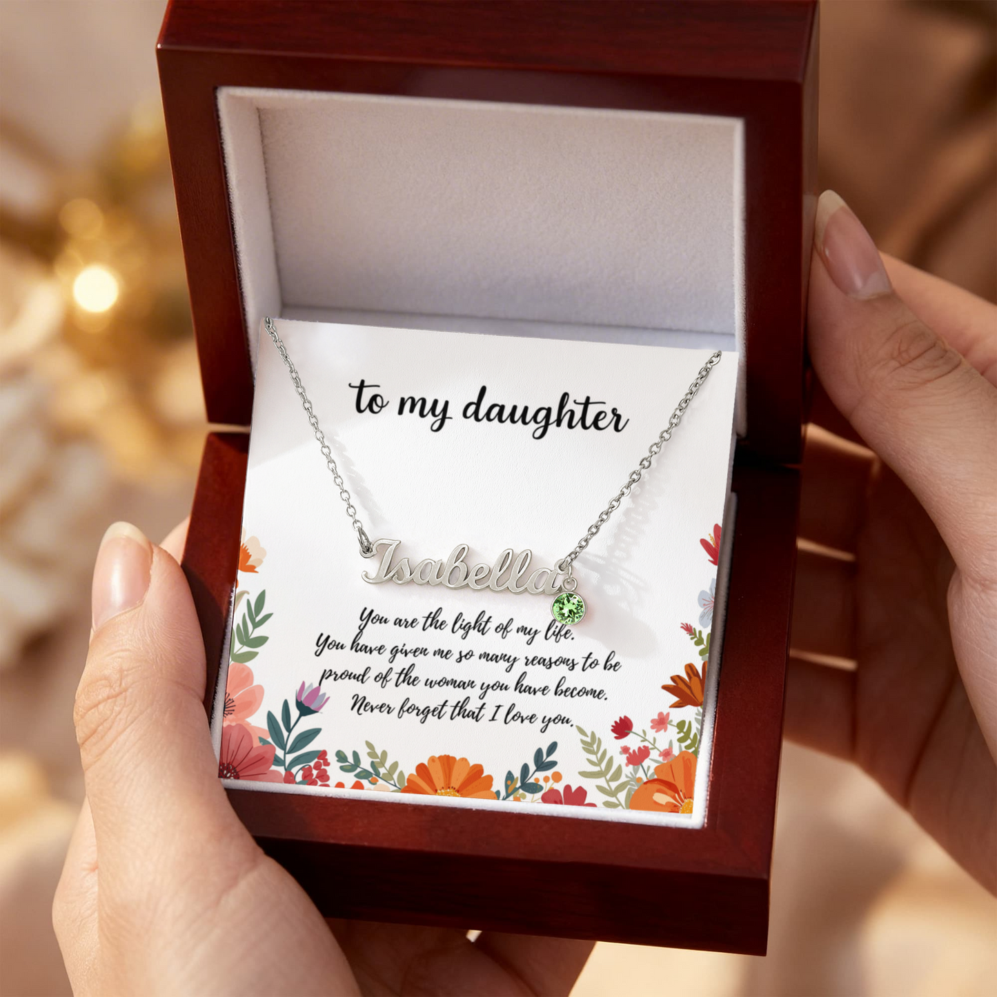 Daughter name necklace with birthstone