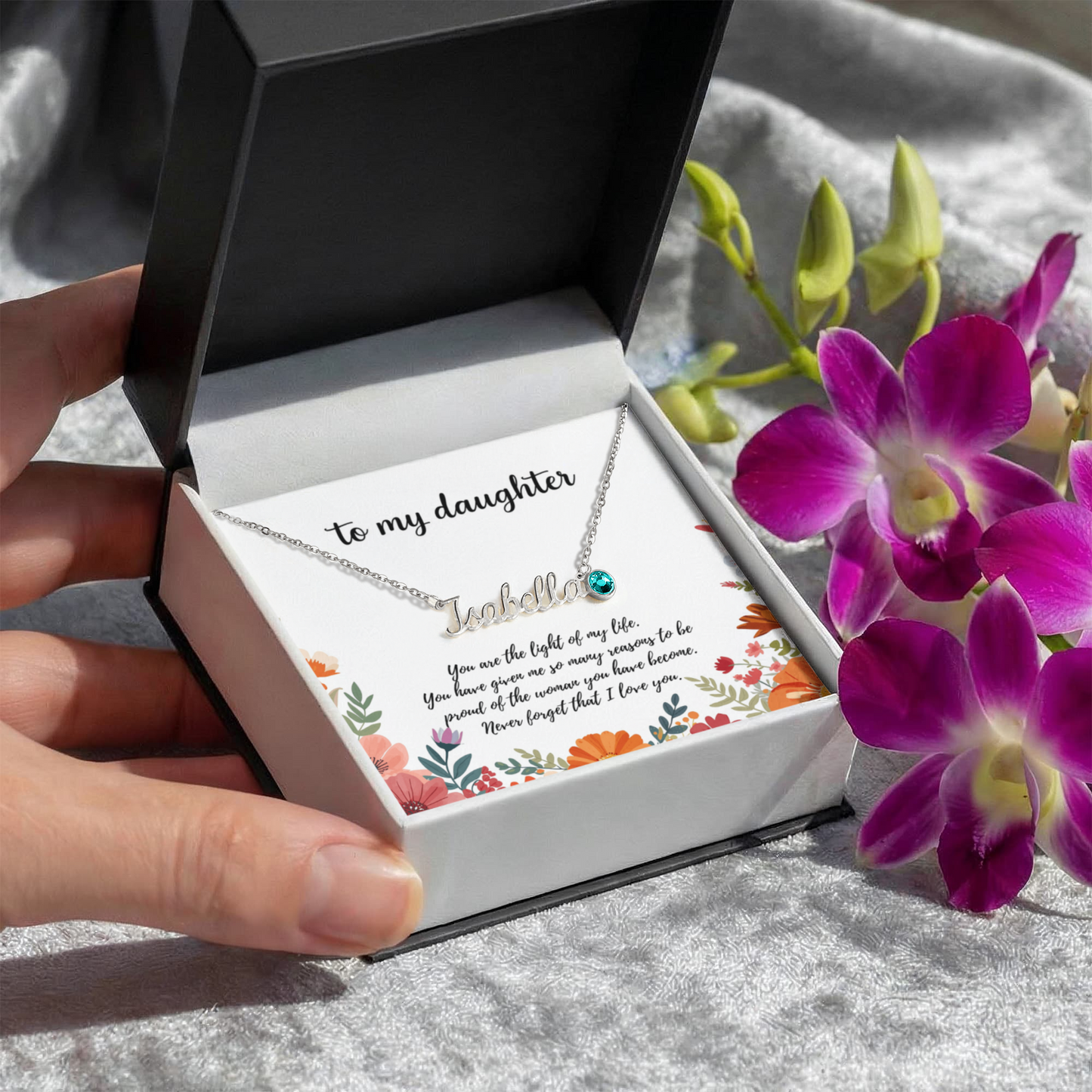 Daughter name necklace with birthstone