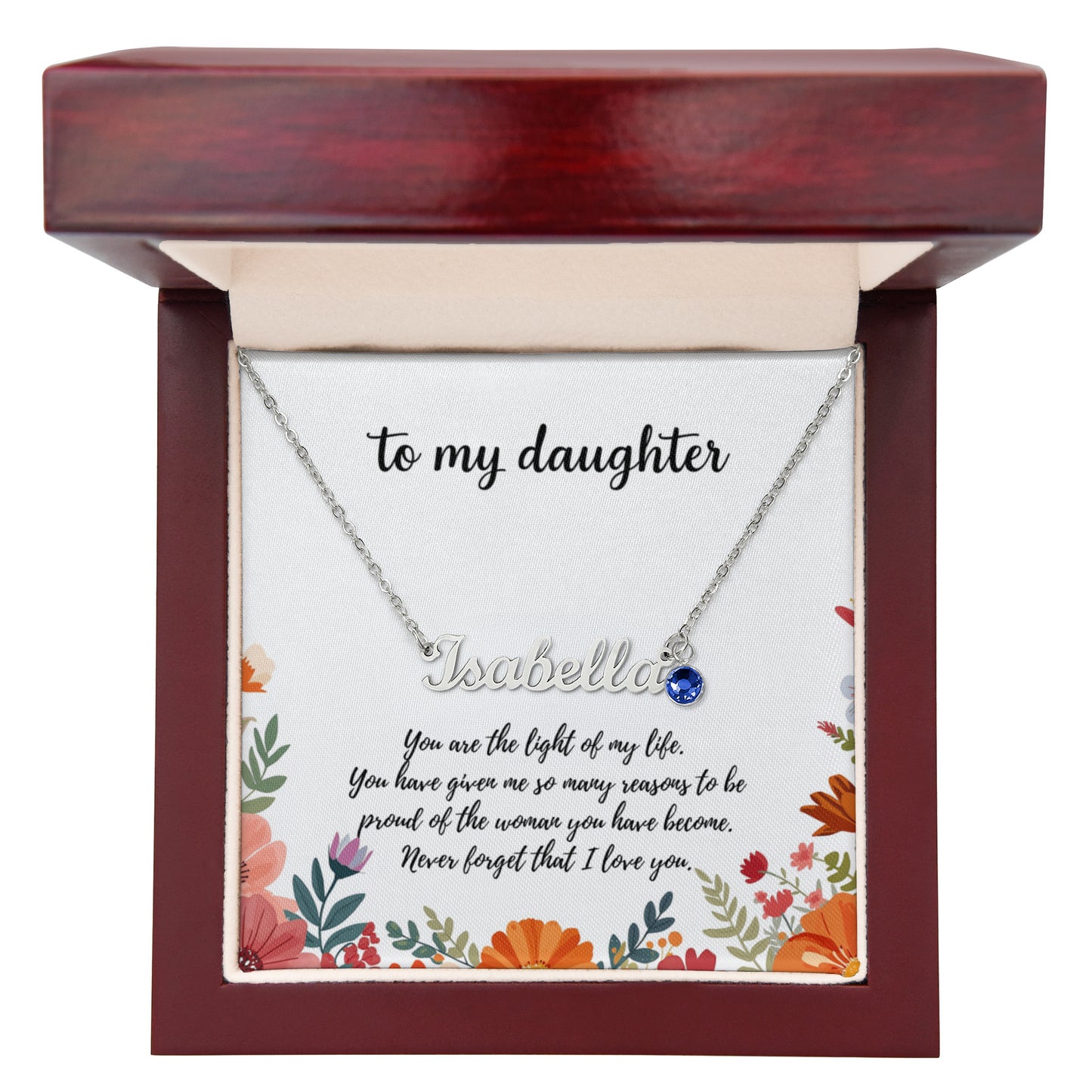 Daughter name necklace with birthstone