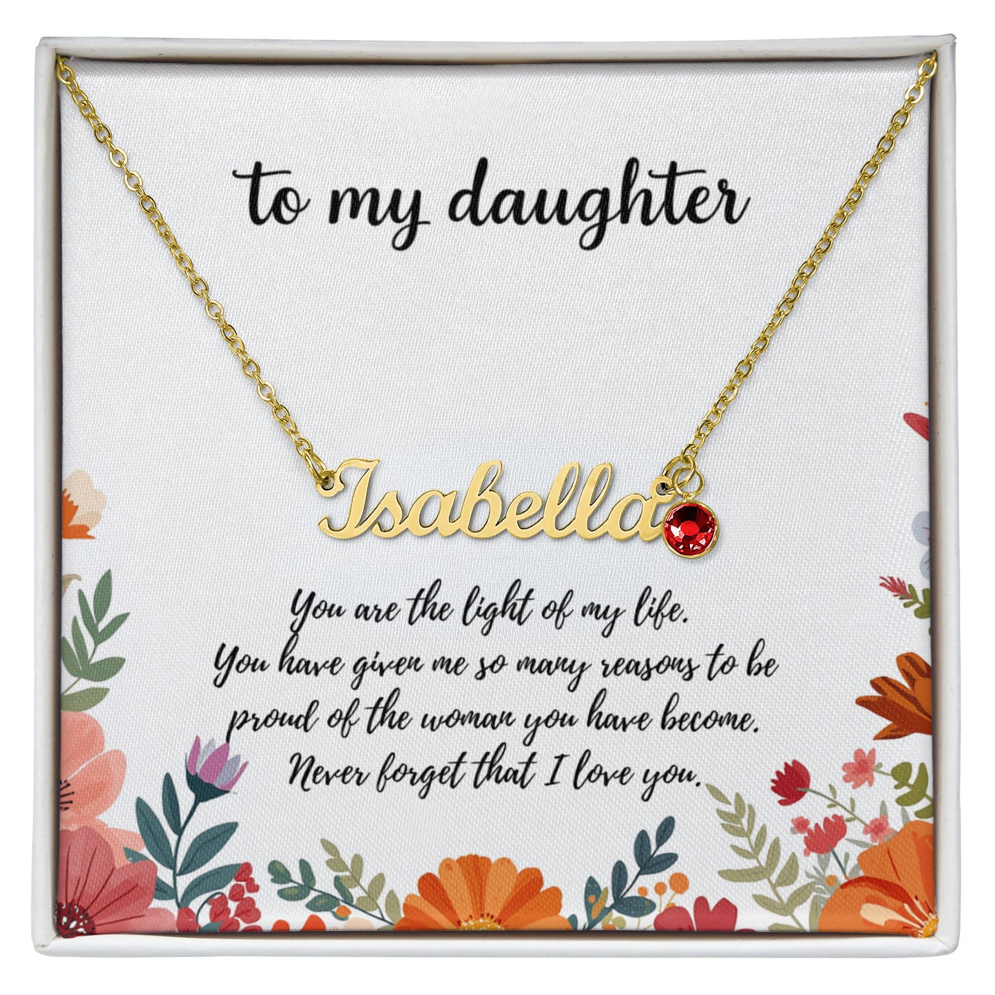 Daughter name necklace with birthstone