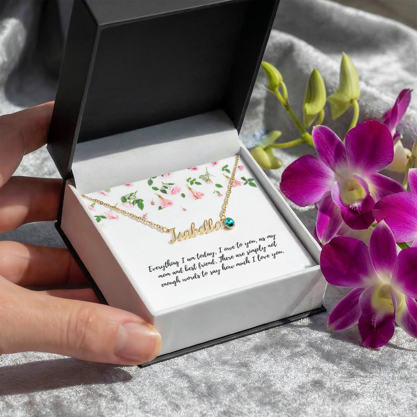 To Mom - Name Necklace with birthstone.