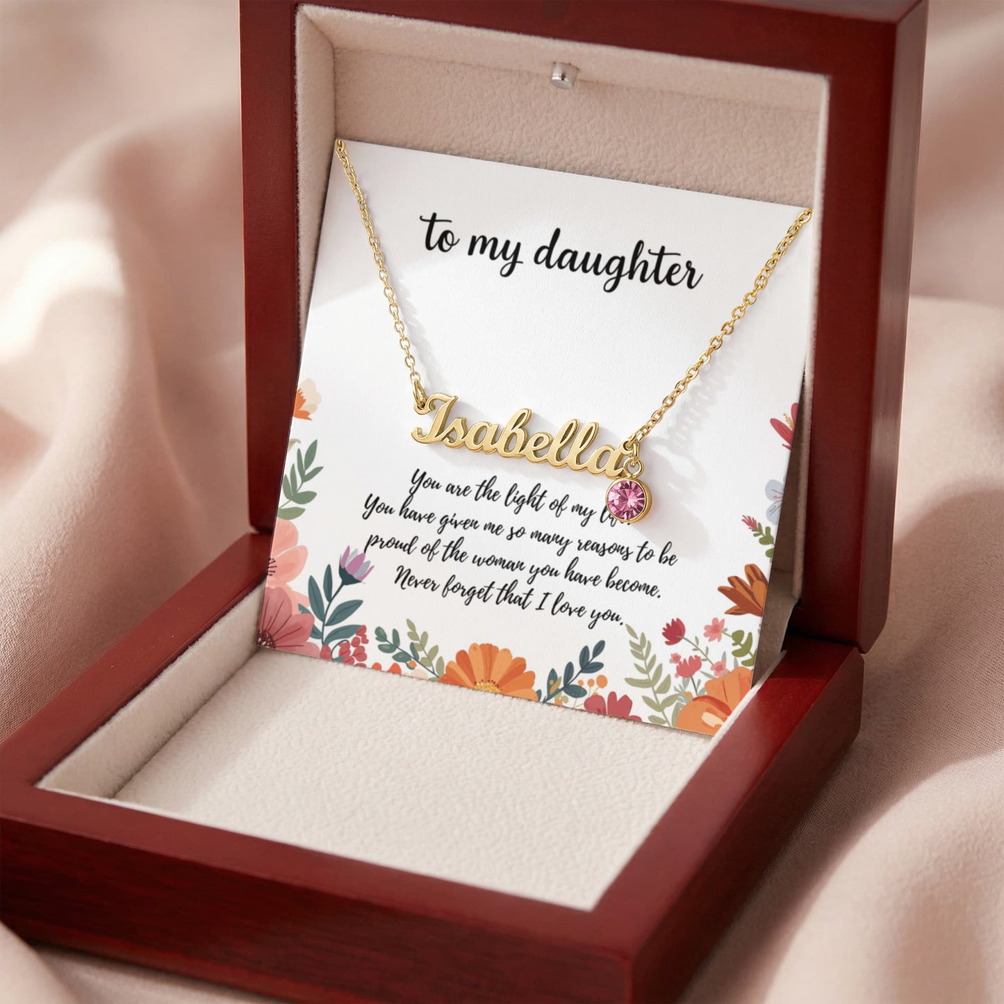 Daughter name necklace with birthstone