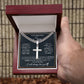 To my son. Engraved cross on Cuban Chain