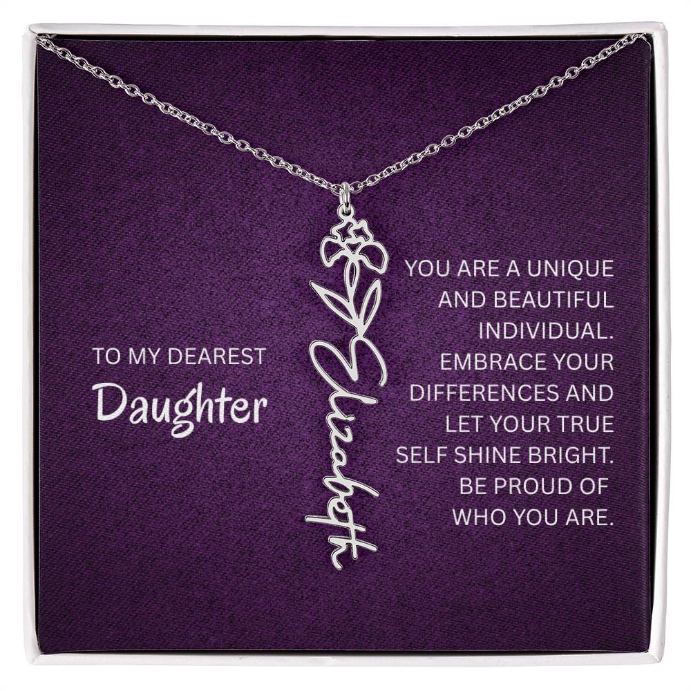 My Daughter birth flower name necklace