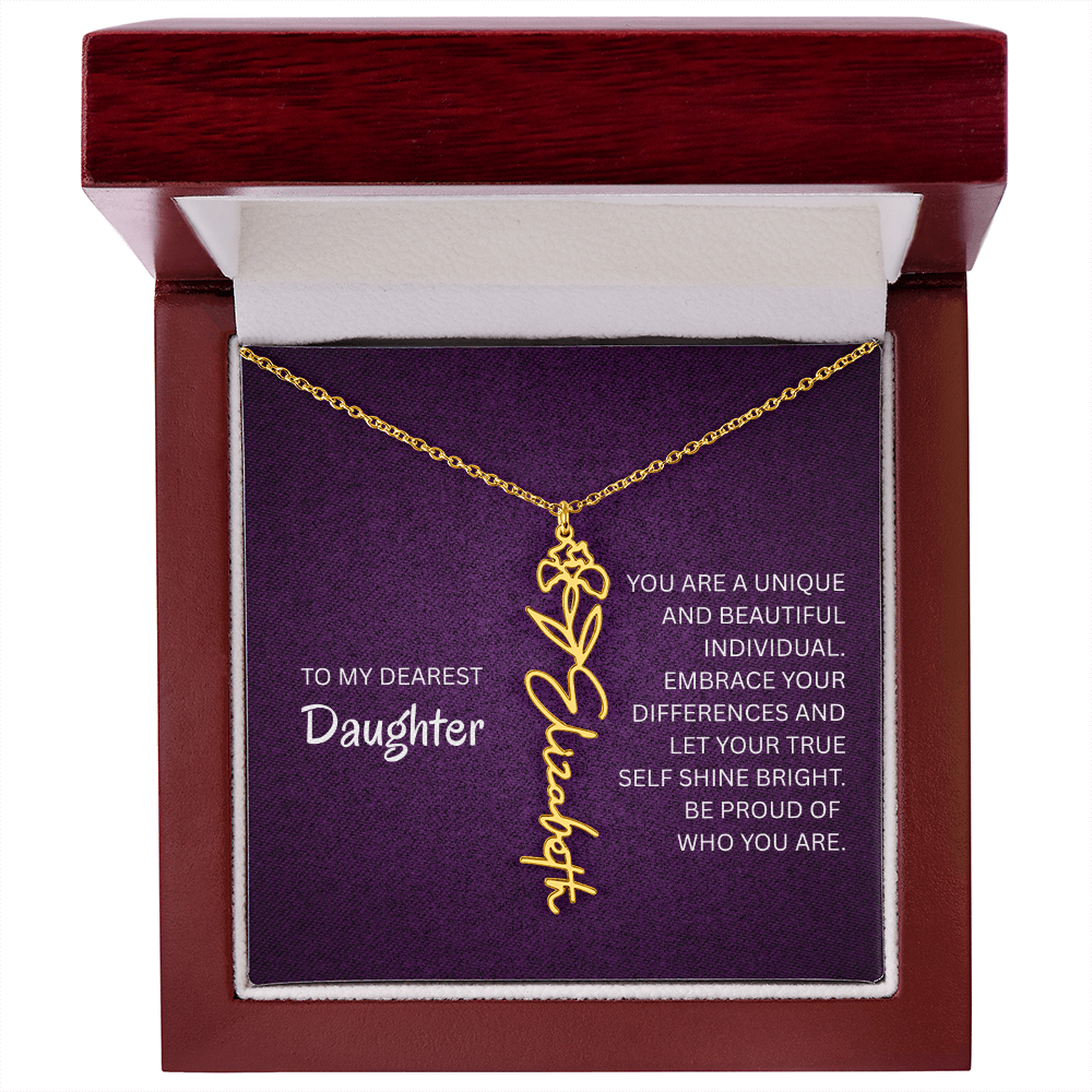 My Daughter birth flower name necklace