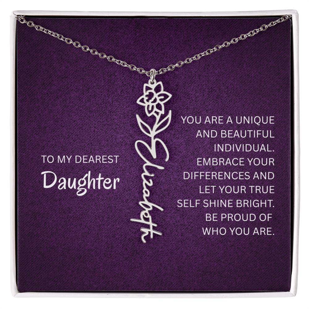My Daughter birth flower name necklace