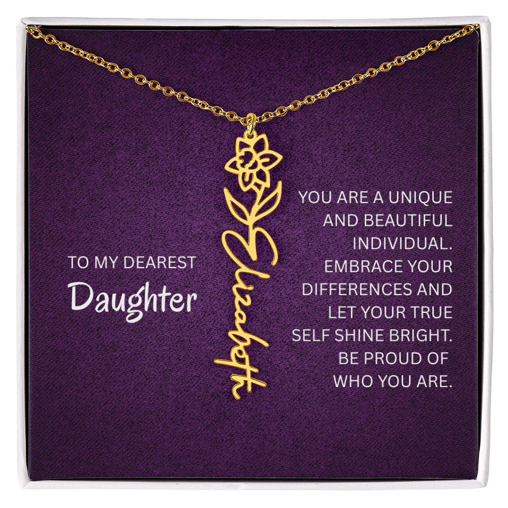 My Daughter birth flower name necklace