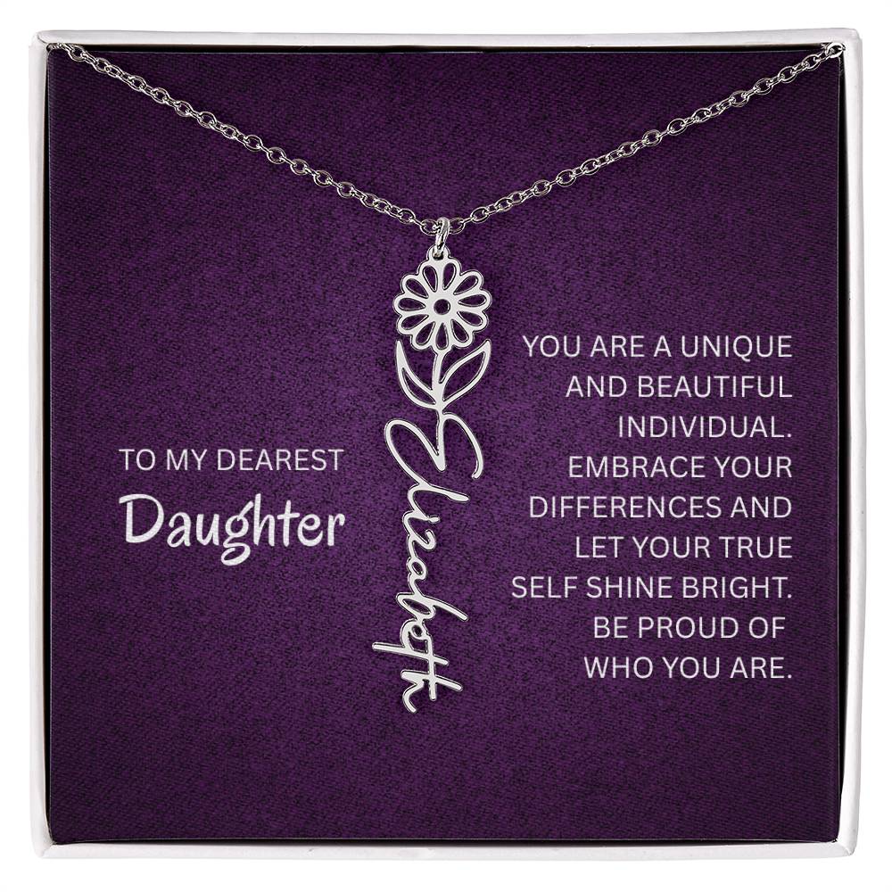 My Daughter birth flower name necklace