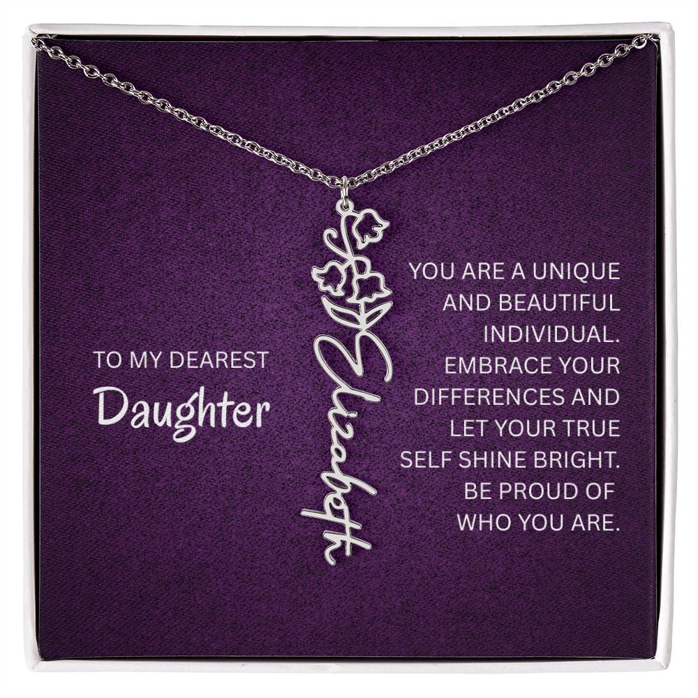 My Daughter birth flower name necklace