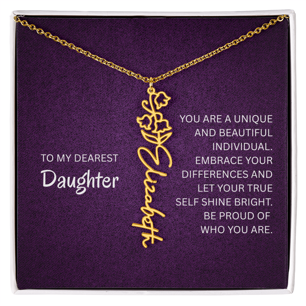 My Daughter birth flower name necklace
