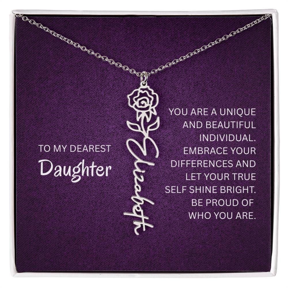 My Daughter birth flower name necklace