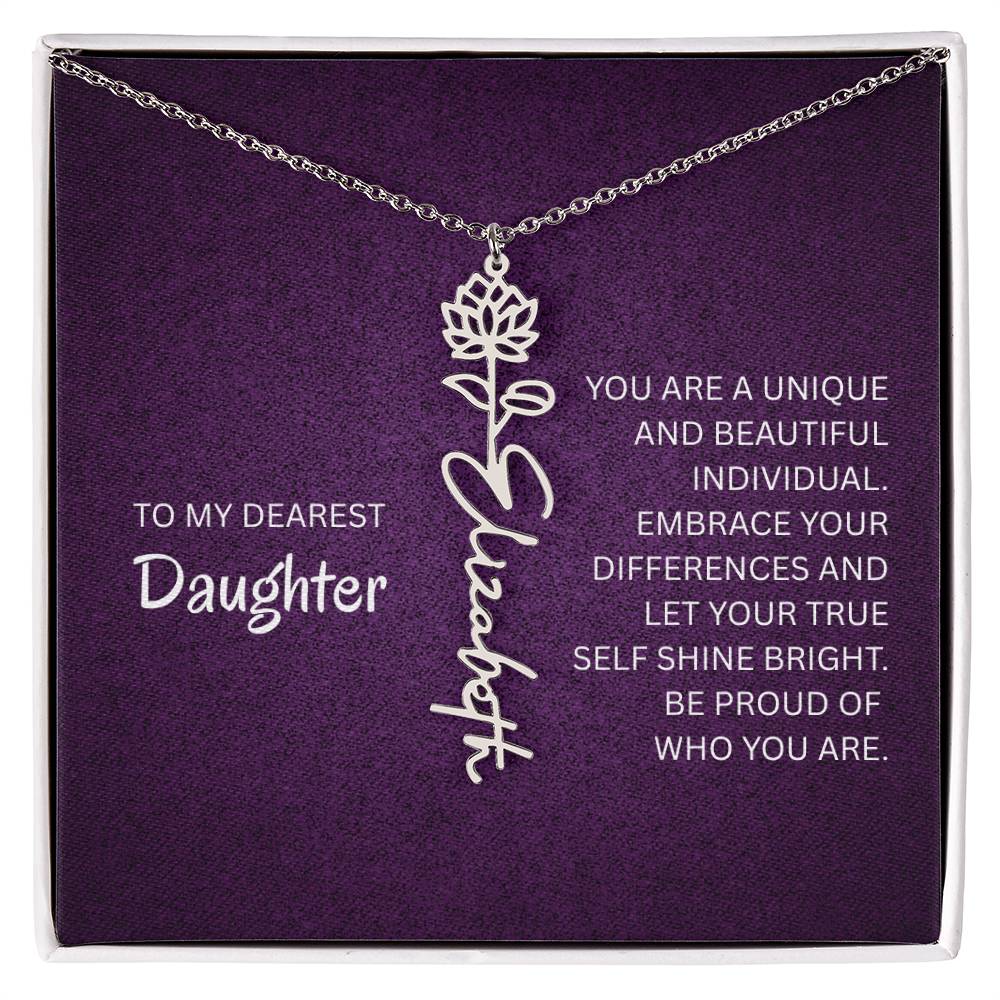 My Daughter birth flower name necklace