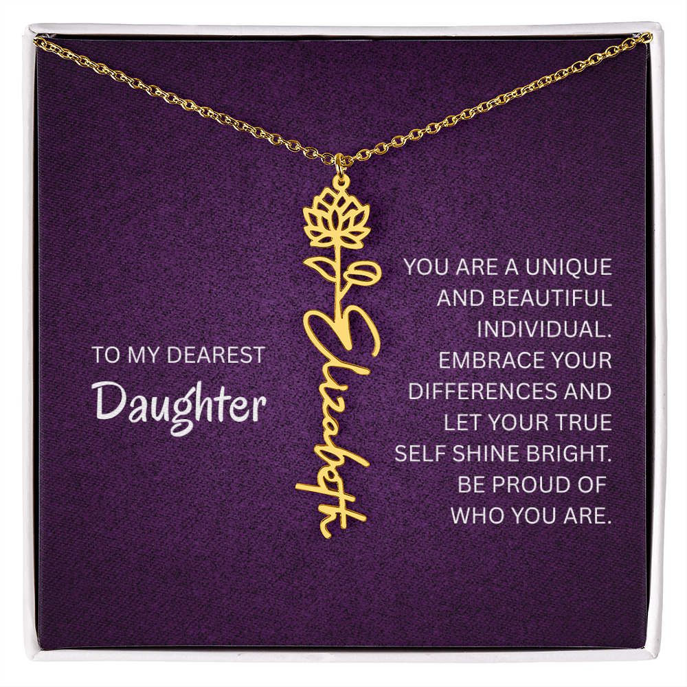 My Daughter birth flower name necklace