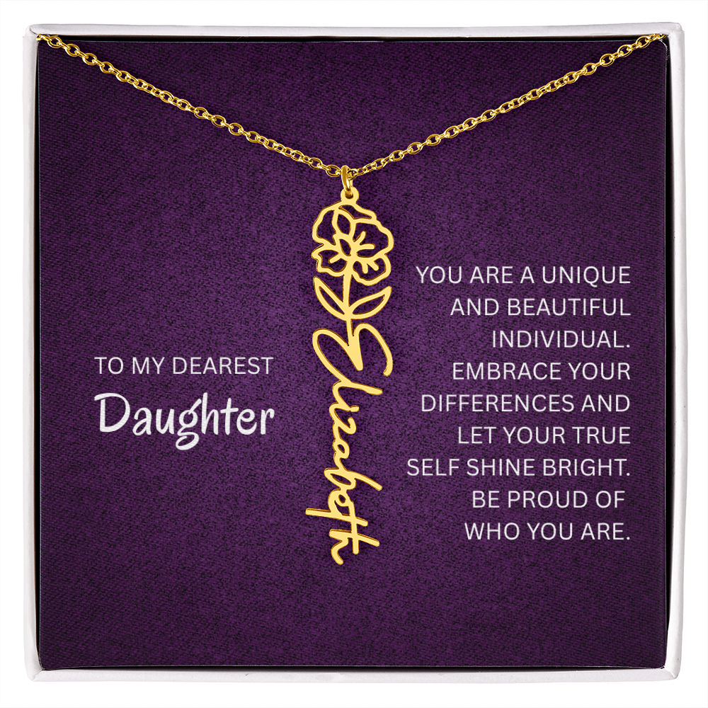 My Daughter birth flower name necklace