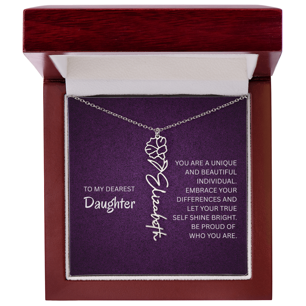 My Daughter birth flower name necklace