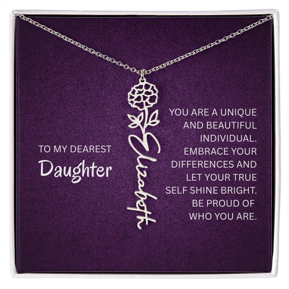 My Daughter birth flower name necklace