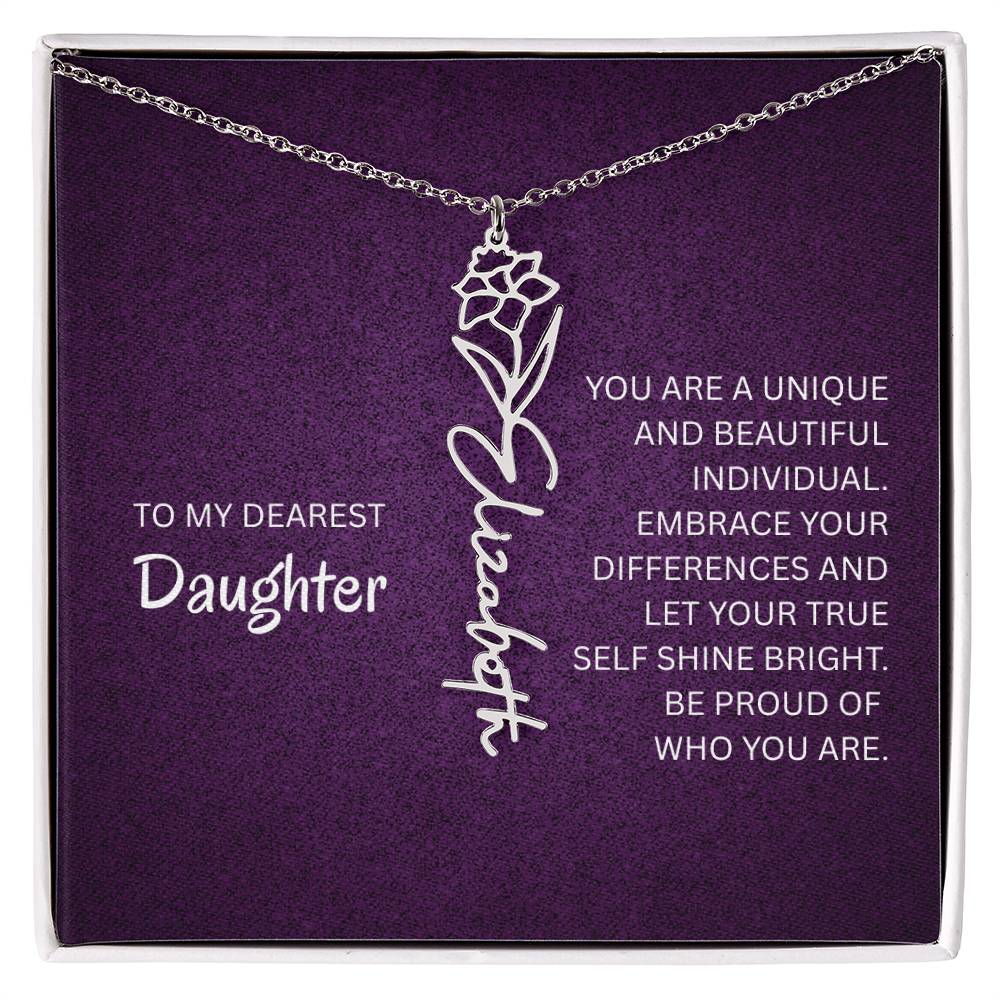 My Daughter birth flower name necklace