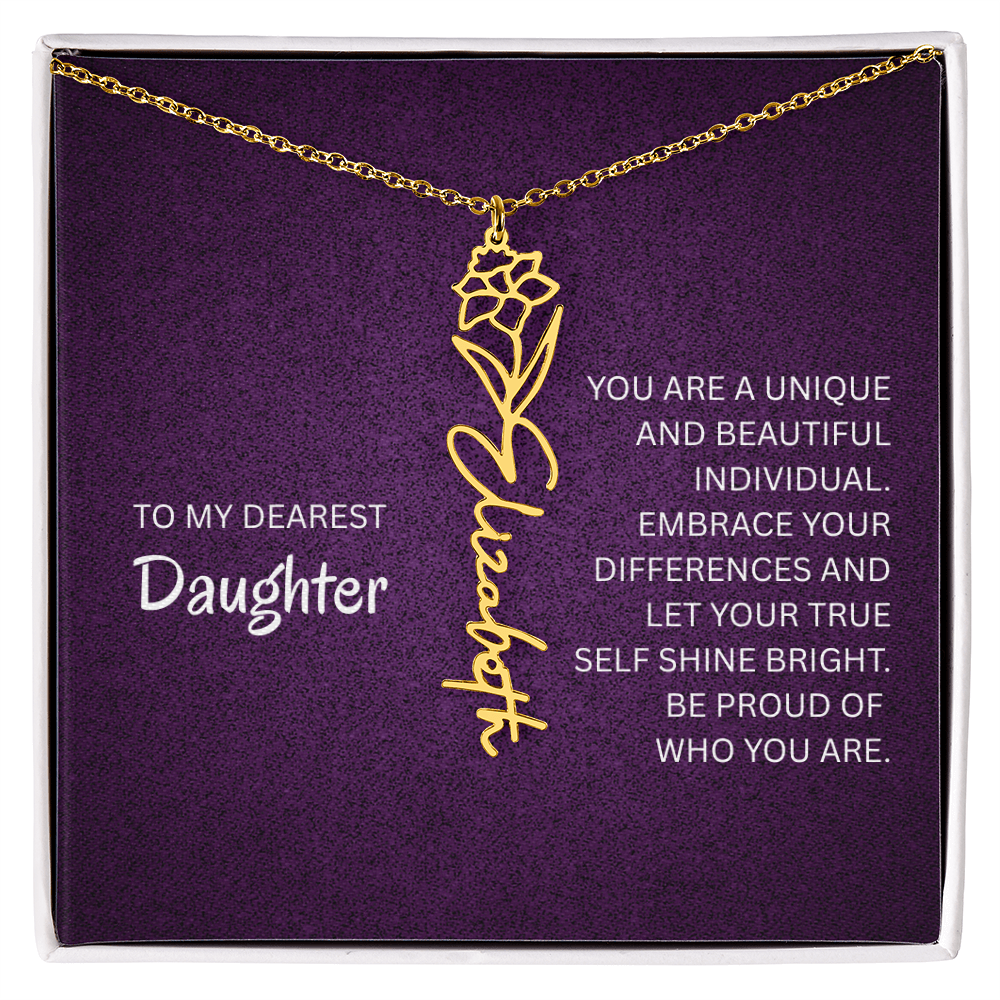 My Daughter birth flower name necklace