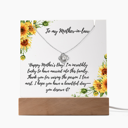 To My Mother-in Law Love Knot necklace on memorable lighted plaque
