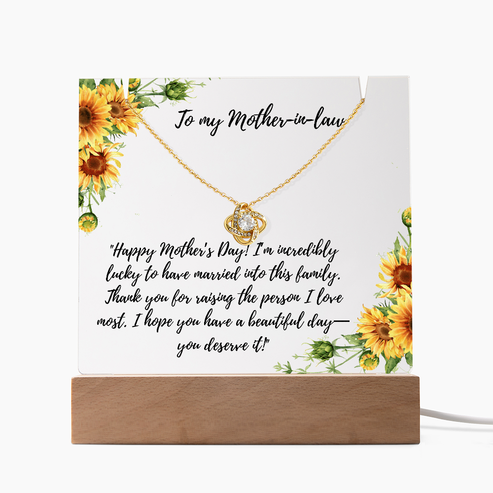 To My Mother-in Law Love Knot necklace on memorable lighted plaque