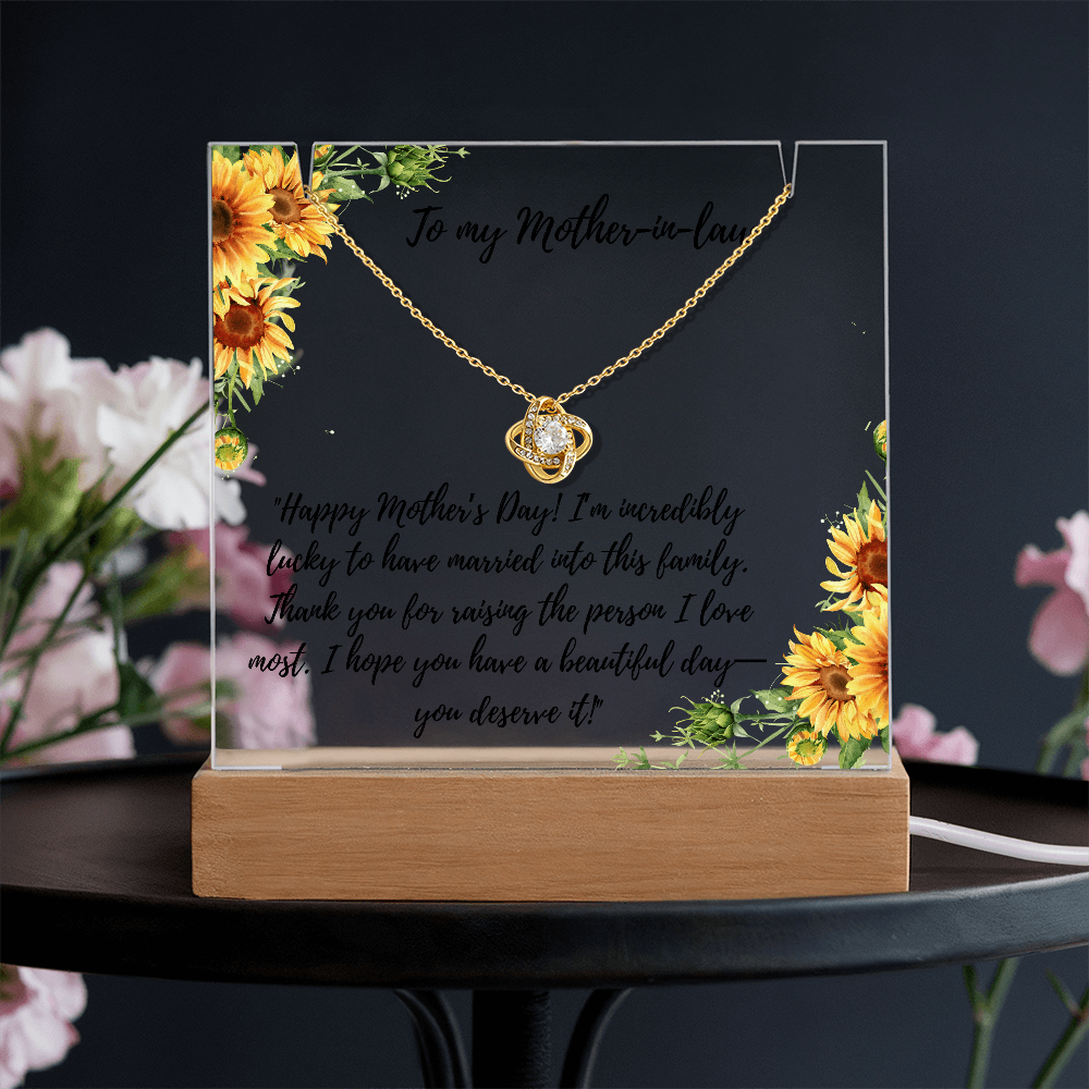 To My Mother-in Law Love Knot necklace on memorable lighted plaque