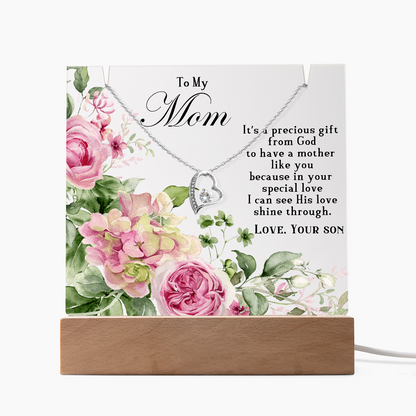 To my mom, forever love necklace on acrylic