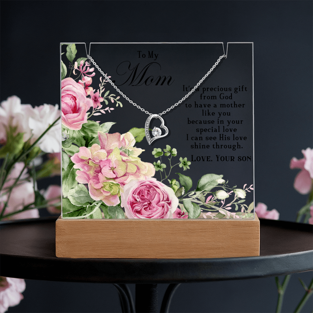 To my mom, forever love necklace on acrylic