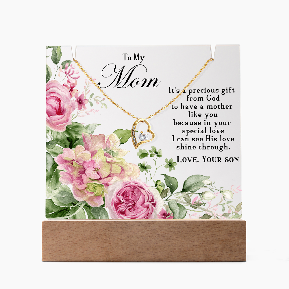To my mom, forever love necklace on acrylic