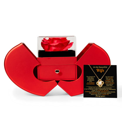 To my wife. Love knot necklace with red heart rose box