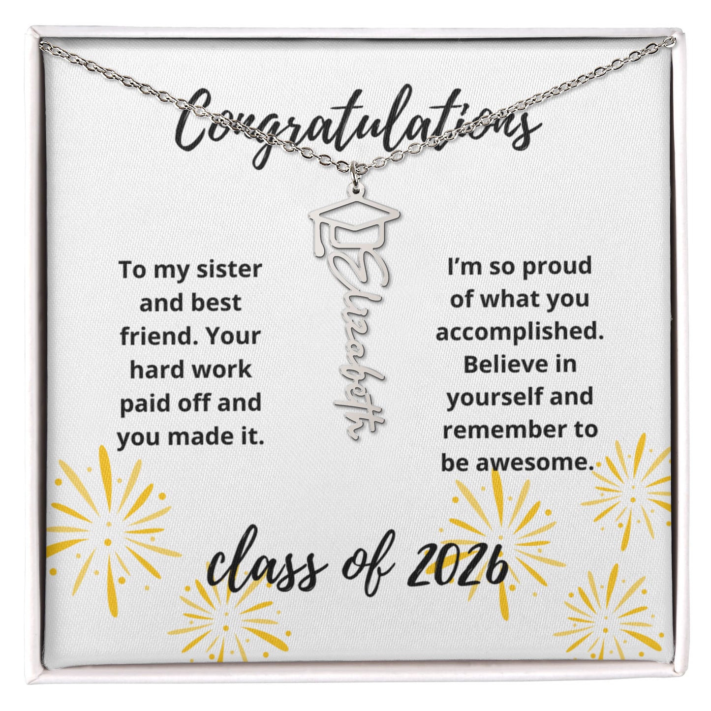 Graduation name necklace gift for sister