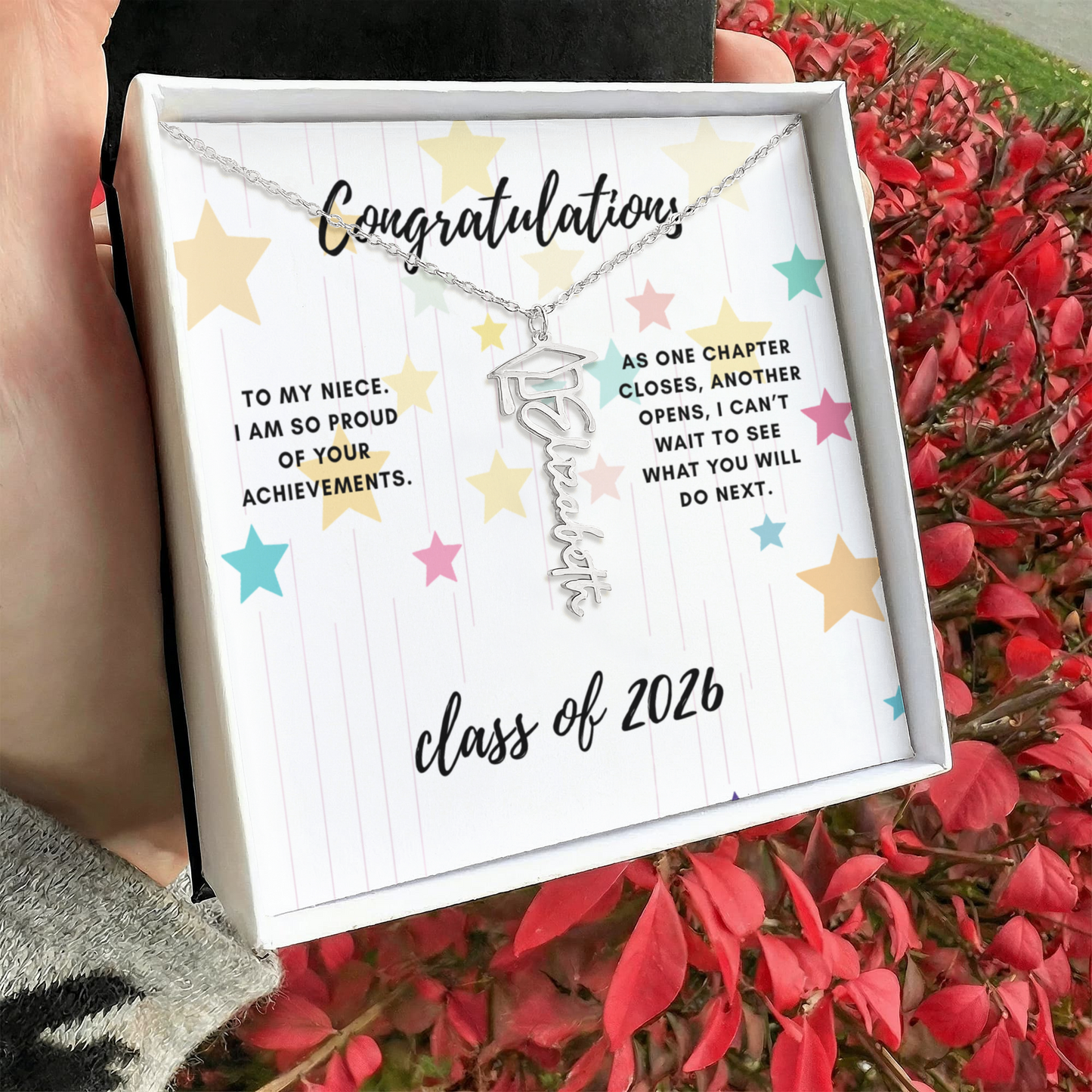 Graduation name necklace gift for niece.