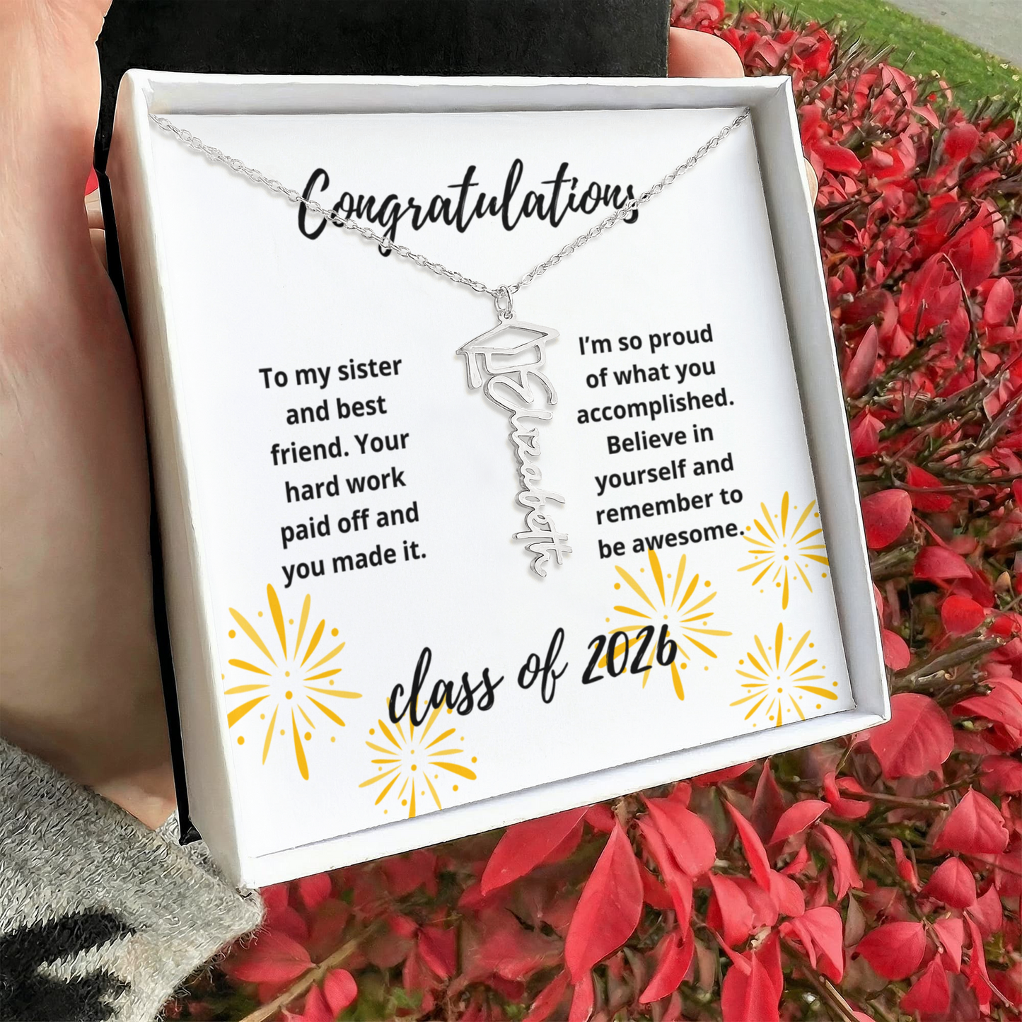 Graduation name necklace gift for sister