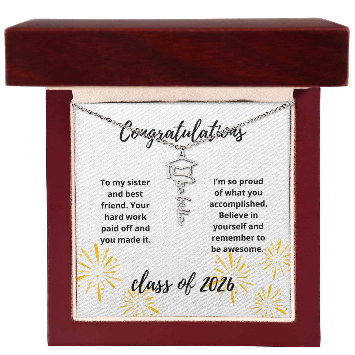 Graduation name necklace gift for sister