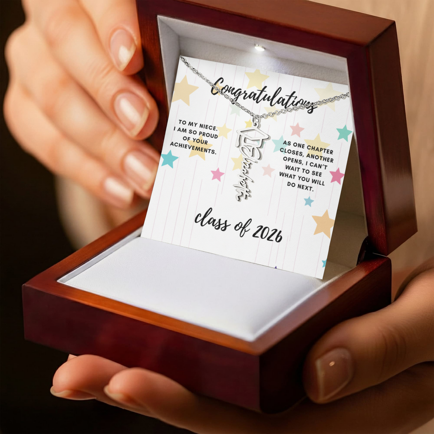 Graduation name necklace gift for niece.