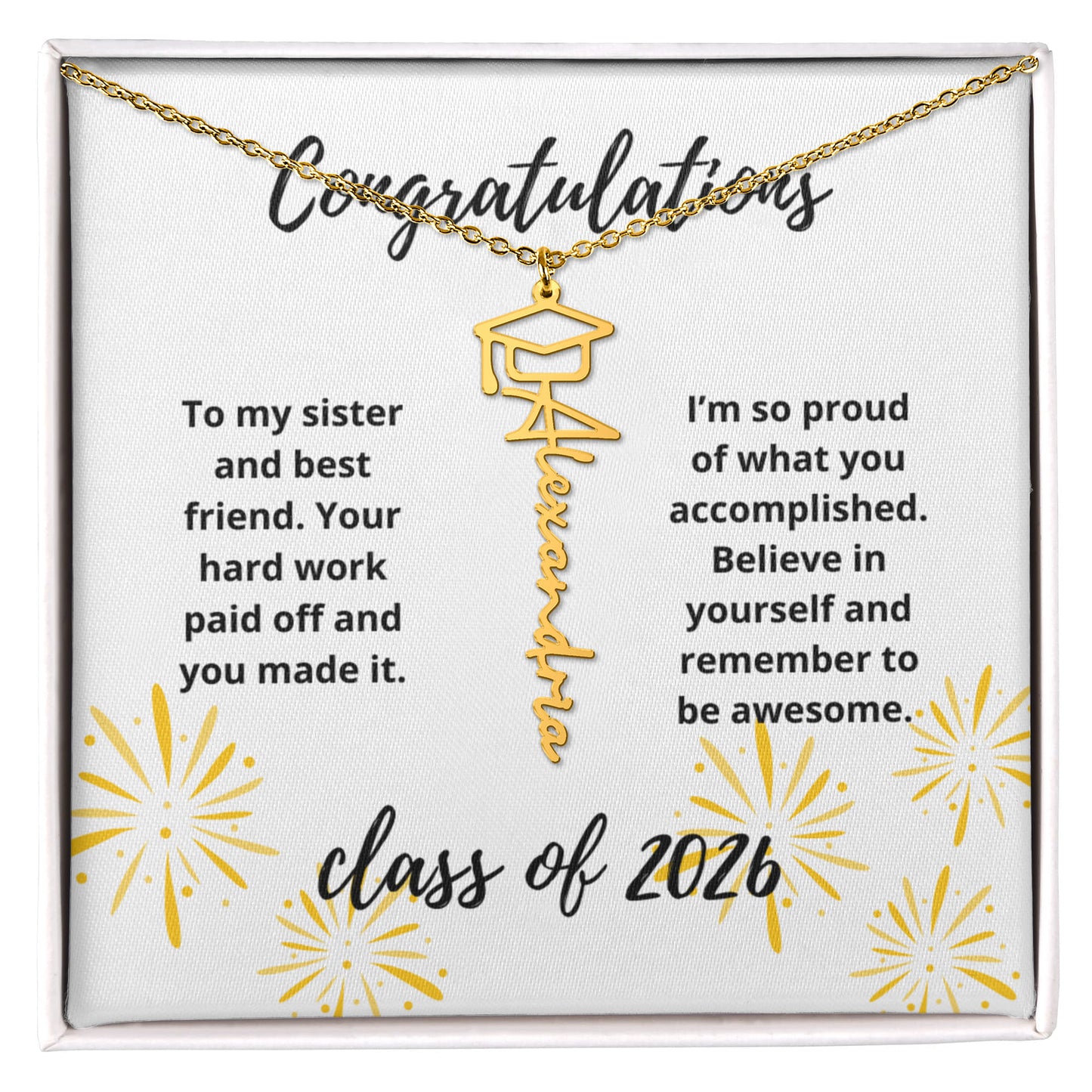 Graduation name necklace gift for sister
