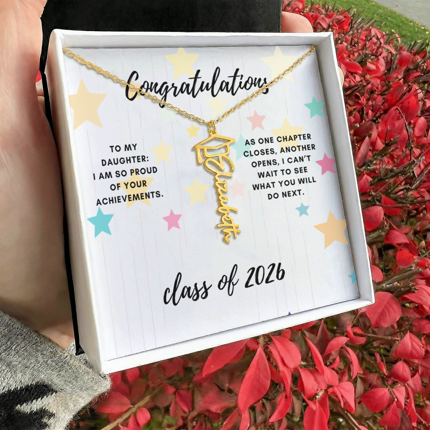 Congratulations to my Daughter. Graduation name necklace