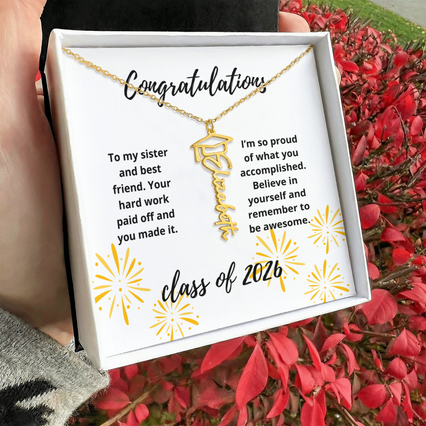 Graduation name necklace gift for sister