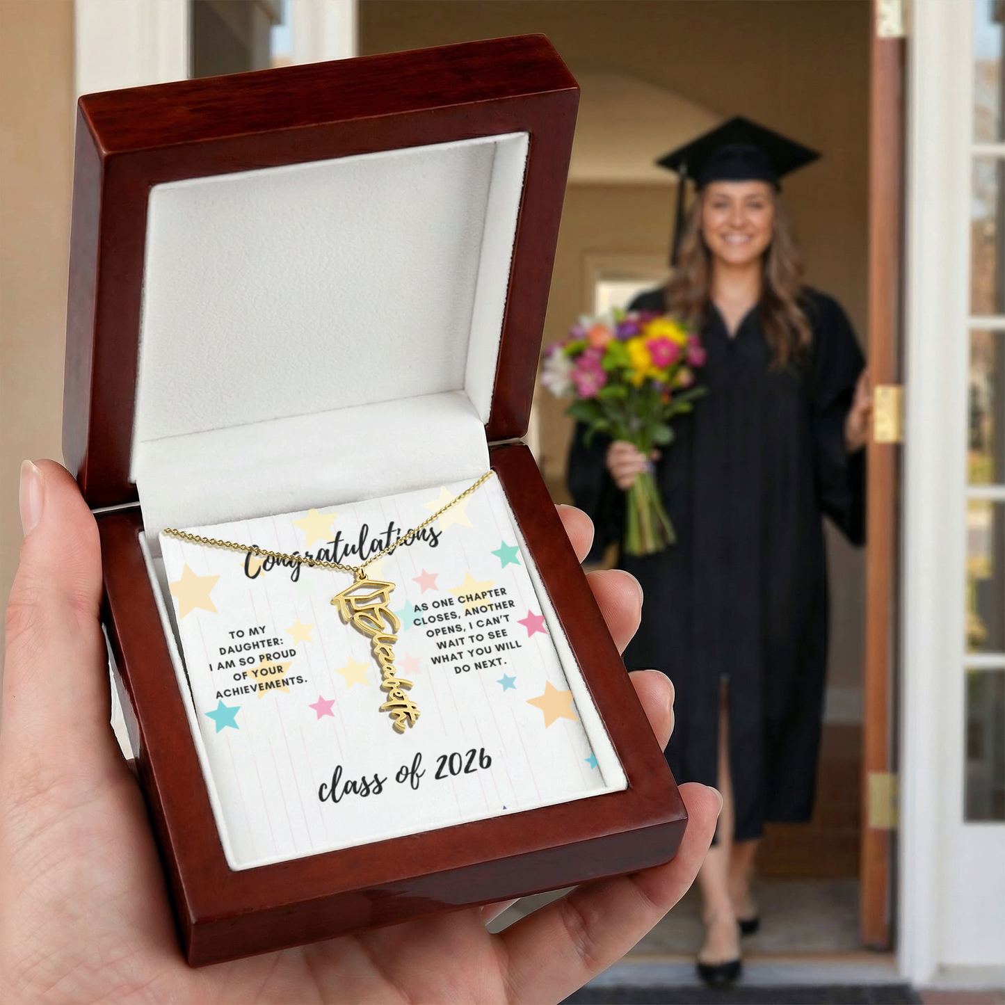 Congratulations to my Daughter. Graduation name necklace