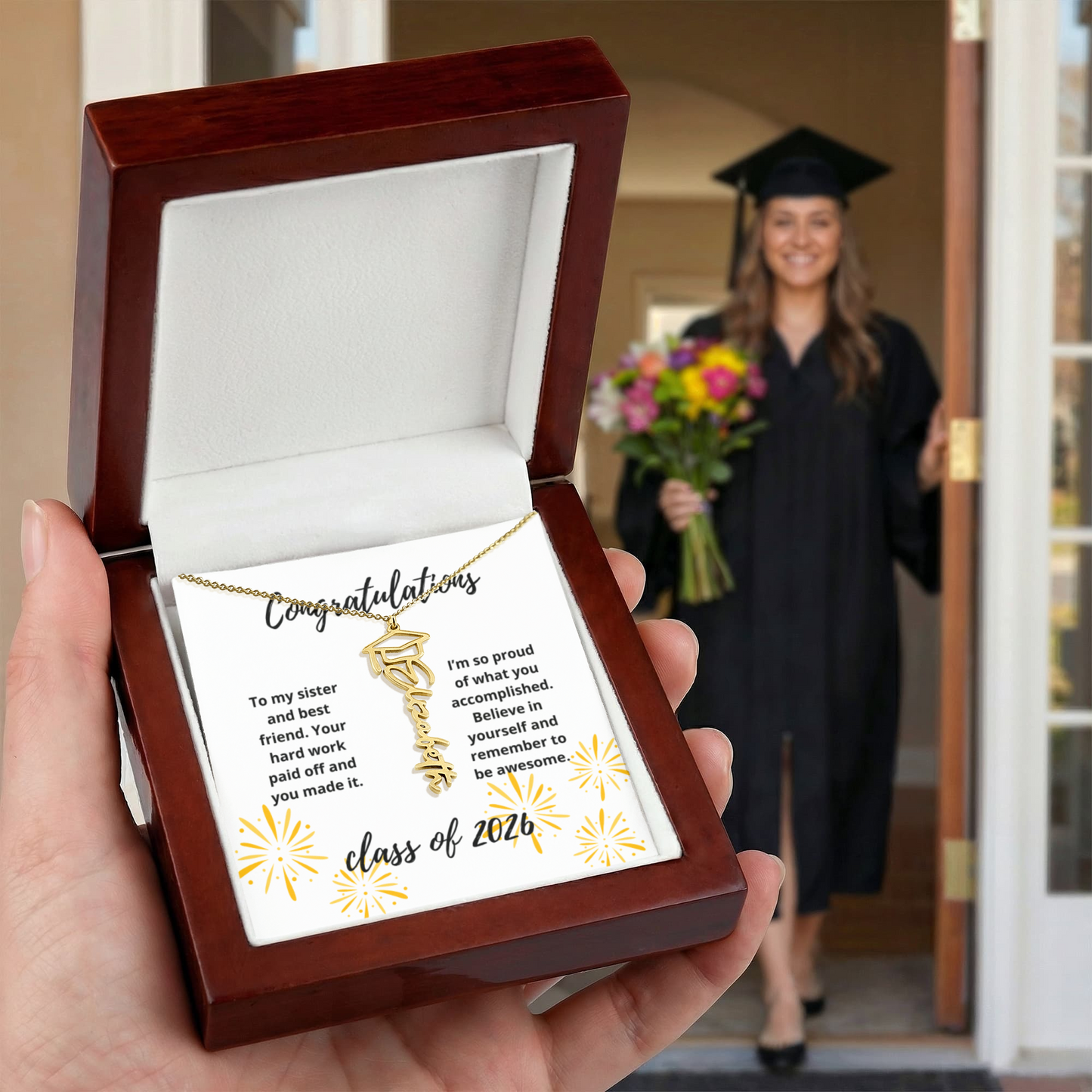 Graduation name necklace gift for sister