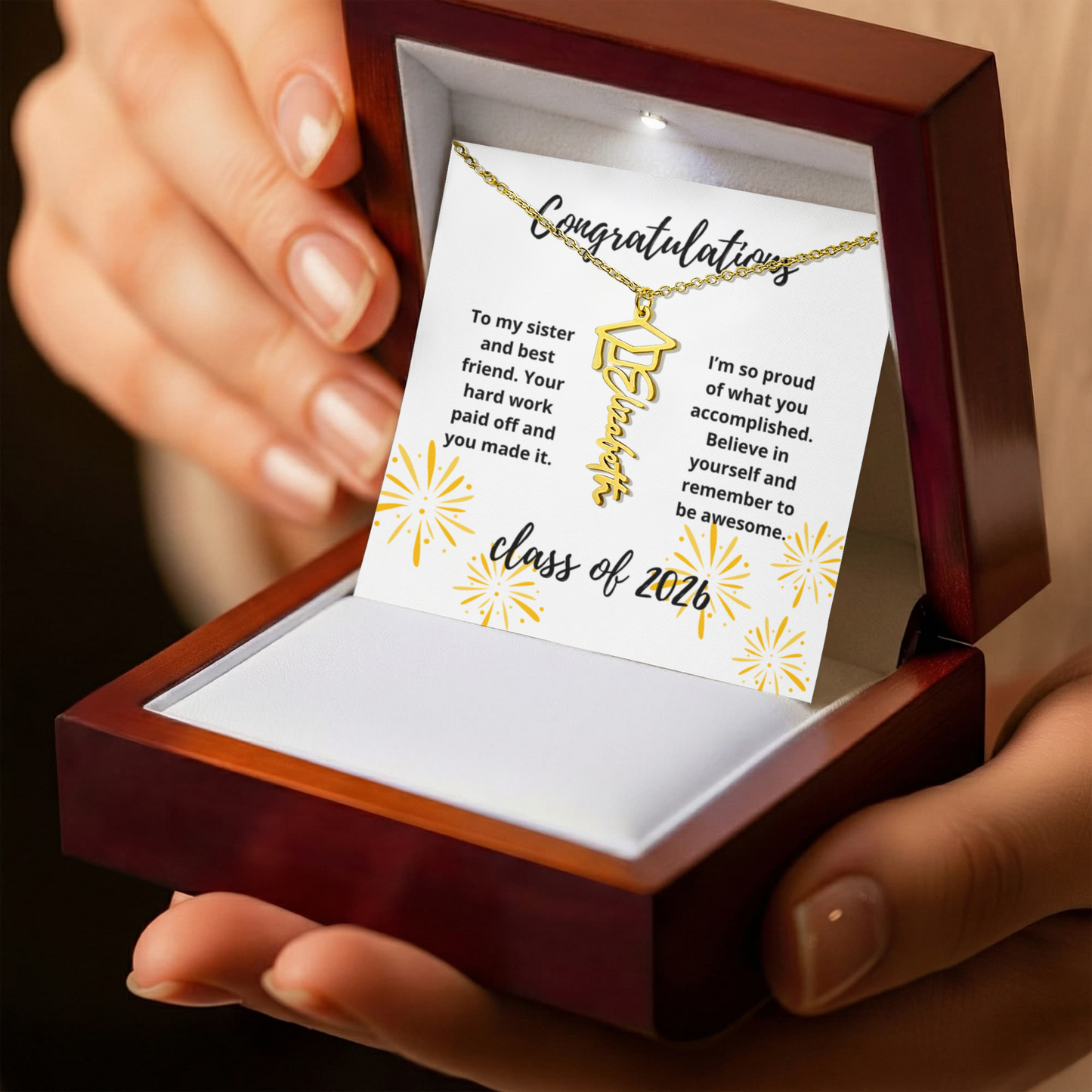 Graduation name necklace gift for sister