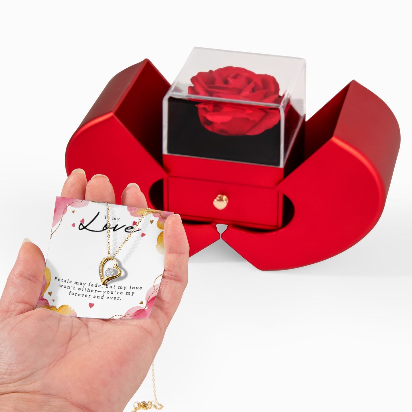 To My Love  Forever Love necklace Red Heart Rose Box