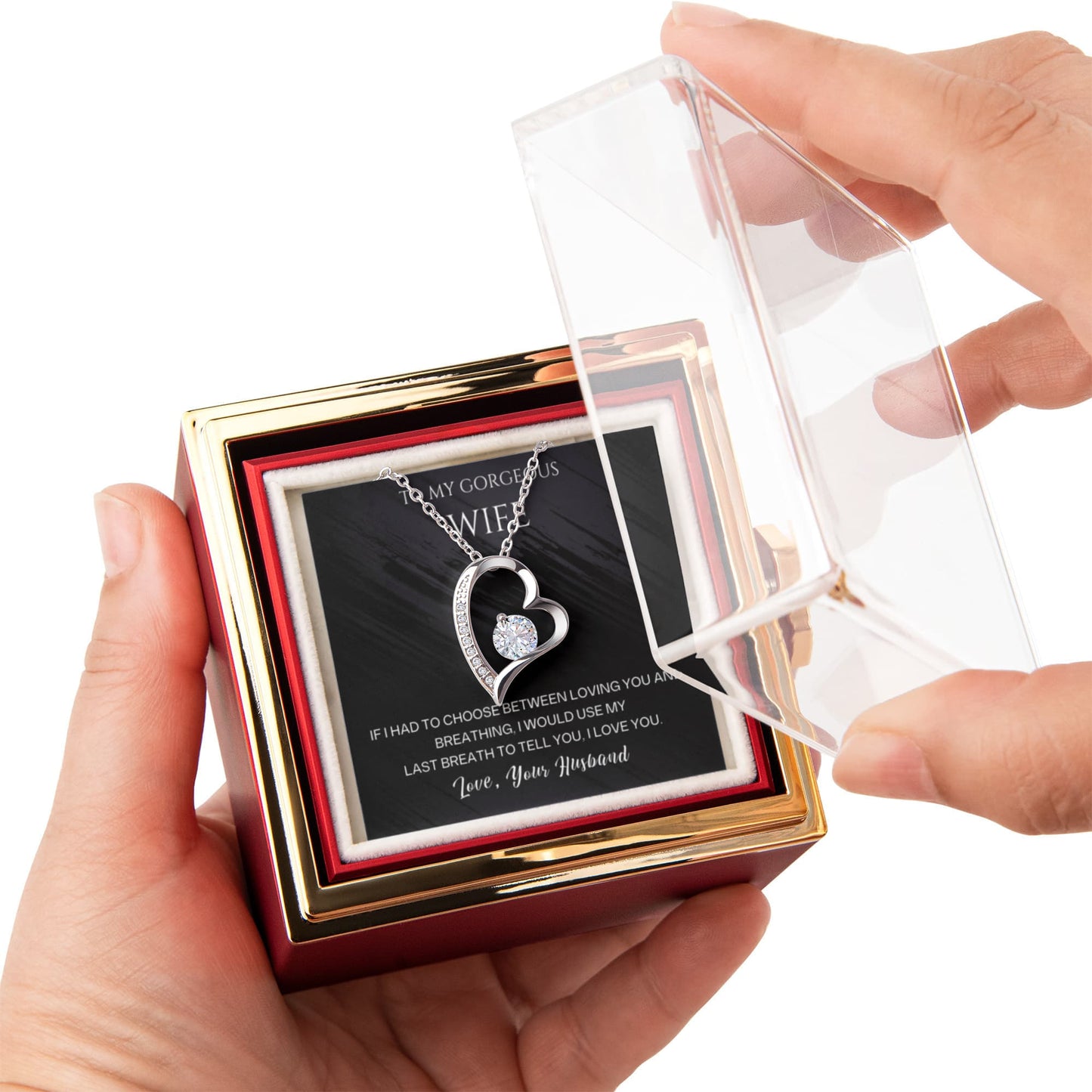 To My Gorgeous Wife forever love necklace in beautiful rose box