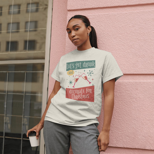 Vintage look | Let's Get Drunk and Decorate for Christmas | The Perfect Blend of Festivity and Fun! | Unisex Softstyle T-Shirt